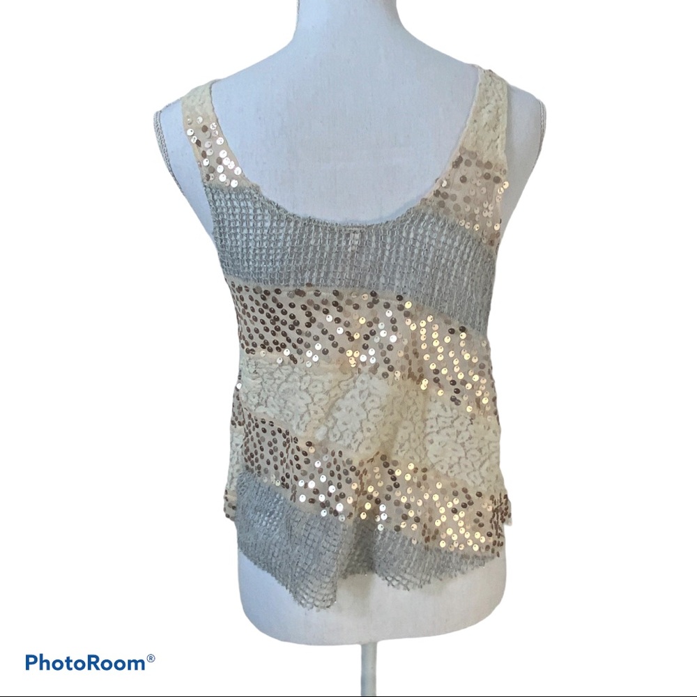 !!! SOLD. !!!  Free People Mixed Material Tank Top Sequin Scoop - Picture 4 of 9